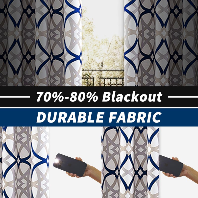 DriftAway Alexander 80% Blackout Curtains for Living Room 250GSM Pattern Match Thermal Insulated Room Darkening Geo Moroccan Mid Century Grommet Bedroom Drapes 2 Panels 52 Inch by 63 Inch Navy Gray - Image 3